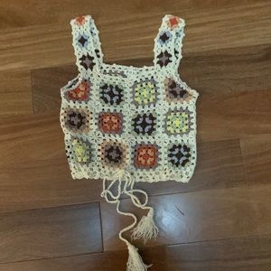 Pol size small crochet tank top pol top grannie squares crocheted hand knit